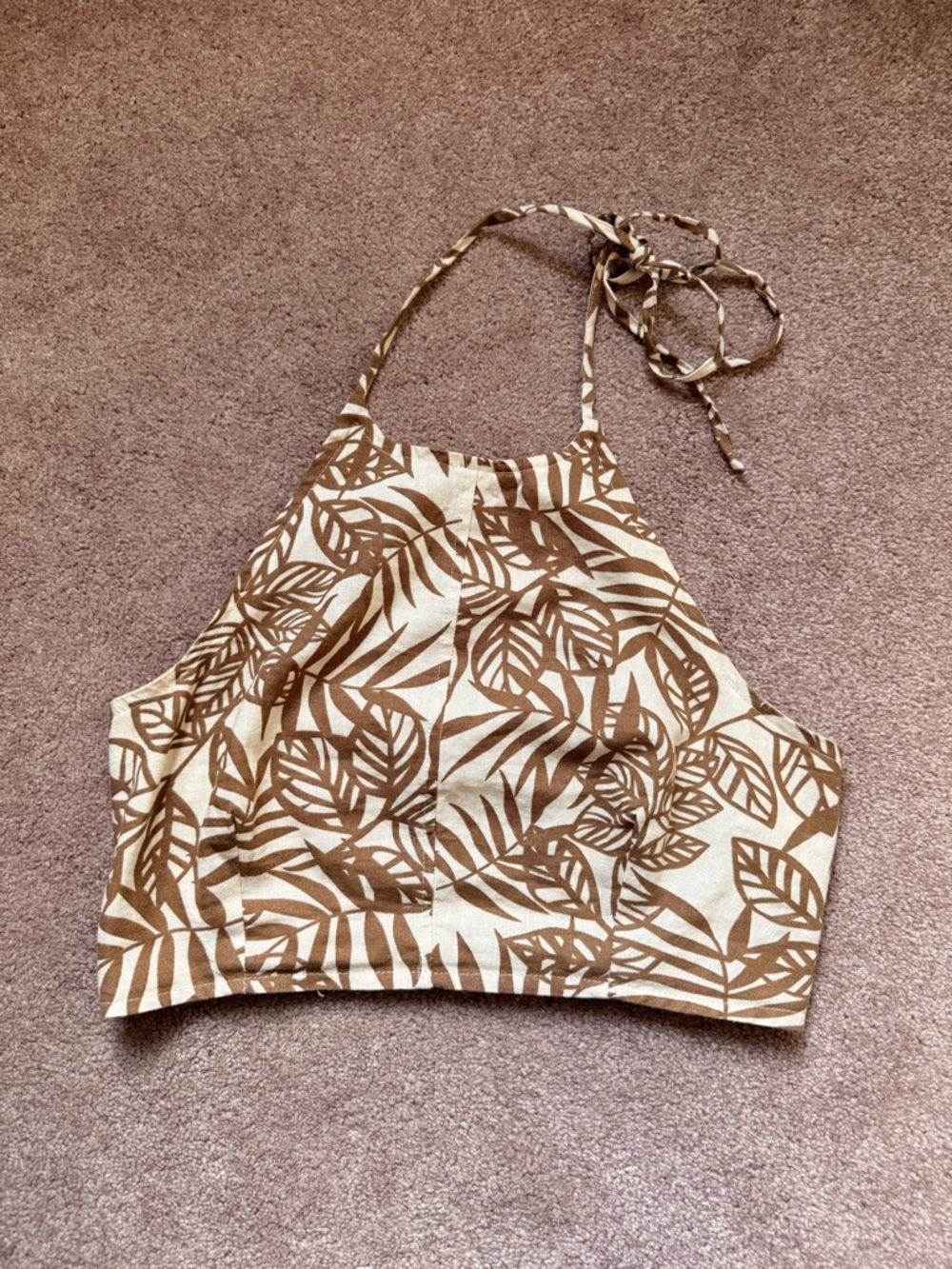 Brown/tan Halter Top with leaf print from House of Harlow 1960 (revolve)